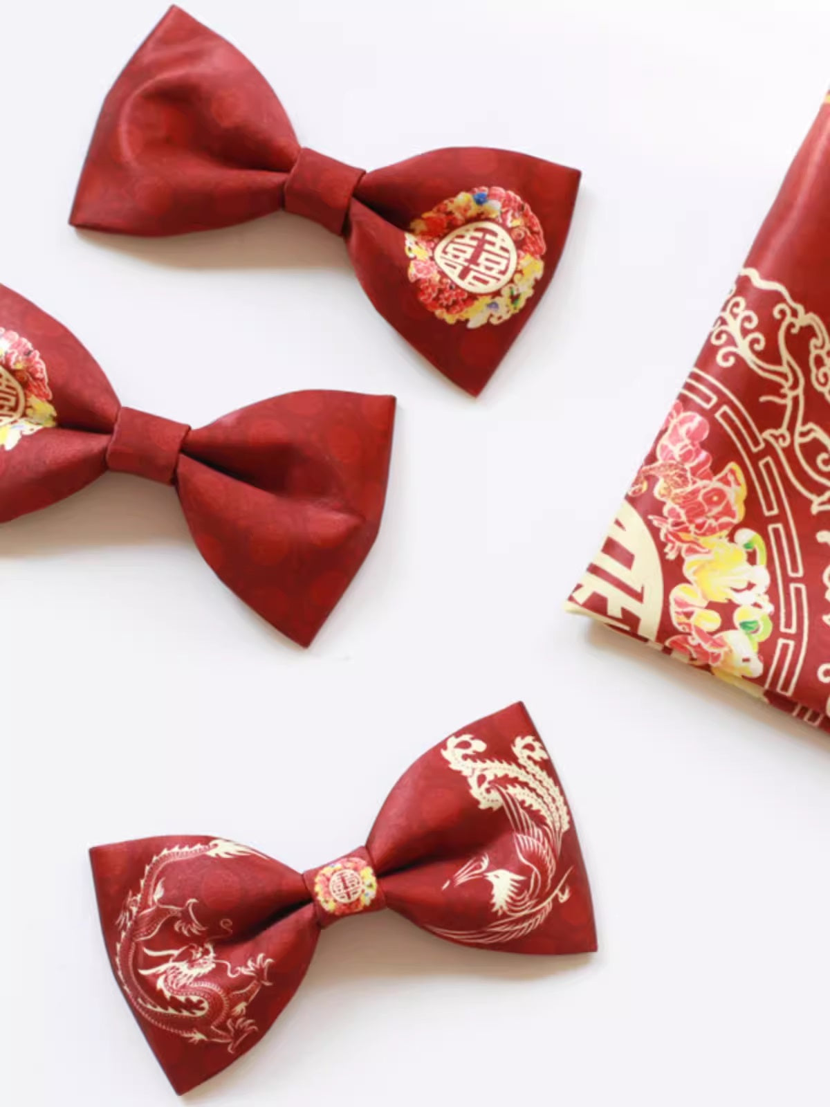 Red Double Happiness Bowtie | Dragon & Phoenix
