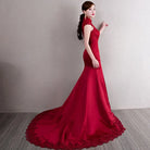 Red Chinese Wedding Qipao Cheongsam  Dress With Train
