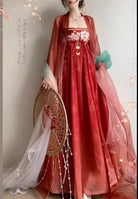 Red Floral Chinese Tang Dynasty HanFu Dress
