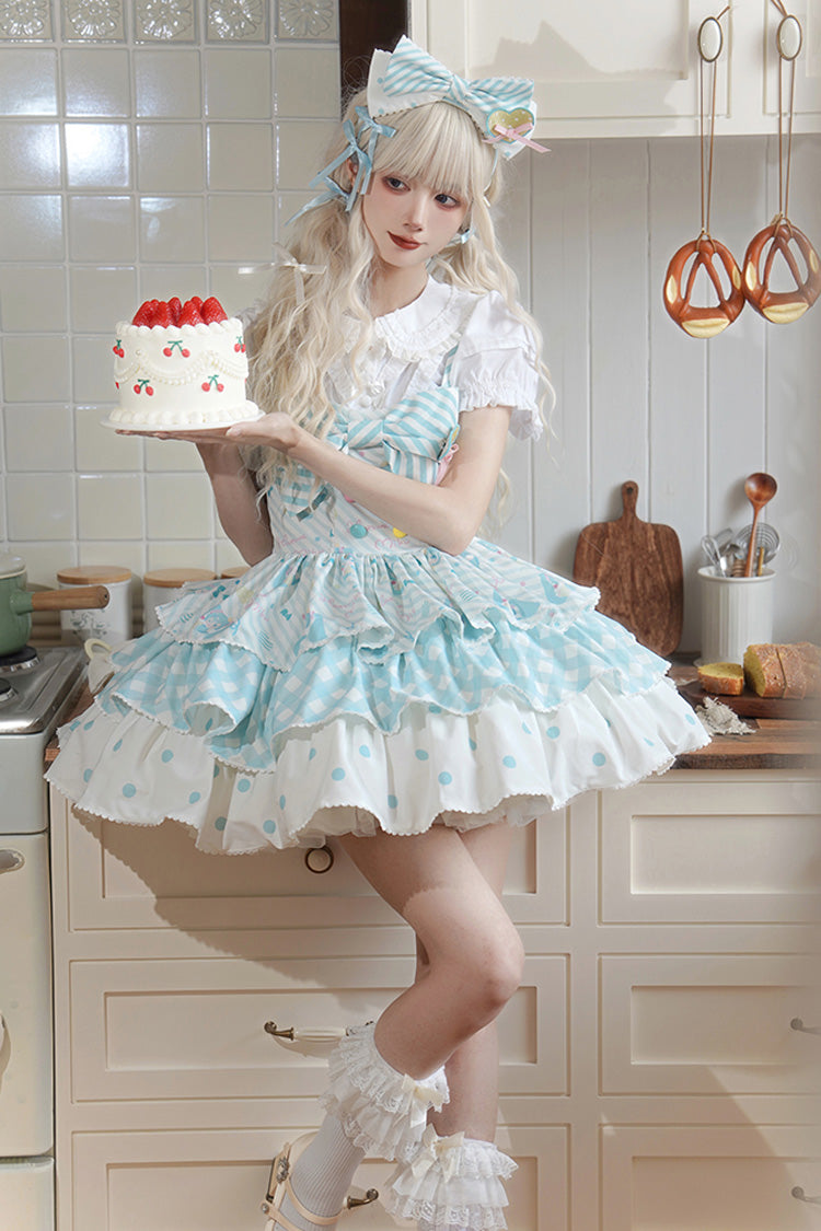 Blue [Hatsune Miku] Sleeveless Triple-Layered Print Bowknot Sweet Lolita Jsk Dress