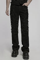 Black Ripped Men's Punk Straight Pants