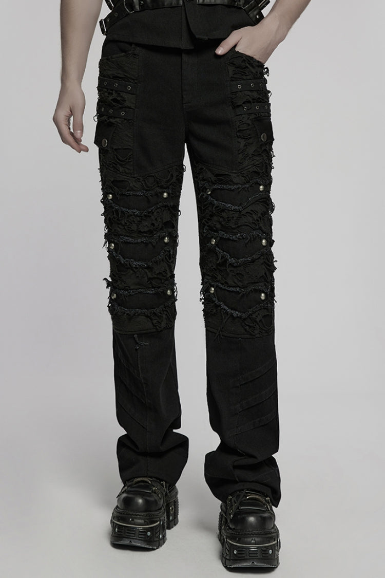 Black Ripped Men's Punk Straight Pants