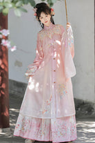 Pink [Spring Scenery Gardens] Collar High Waisted Embroidered Women's Sweet Hanfu Dress Set