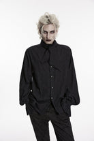 Black Stand Collar Long Puff Sleeves Jacquard Detachable Tie Men's Gorgeous Shirt