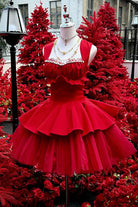 Red [Romantic Rose] Square Collar Sleeveless Ruffled Classic Ballet Lolita Dress
