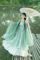Original Chinese Han Elements Ancient Double Layer Long Sleeves Sweet Hanfu Dress Full Set