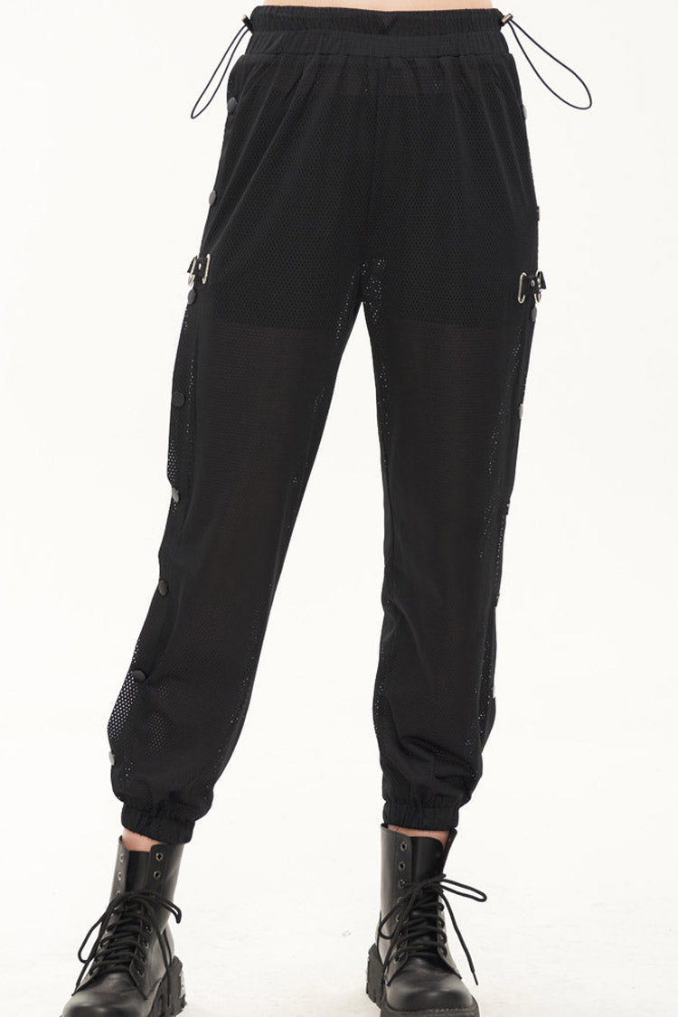 Black Punk Sports Style Metal Five-Star Decoration Trouser Leg Button Detachable Women's Long Pants