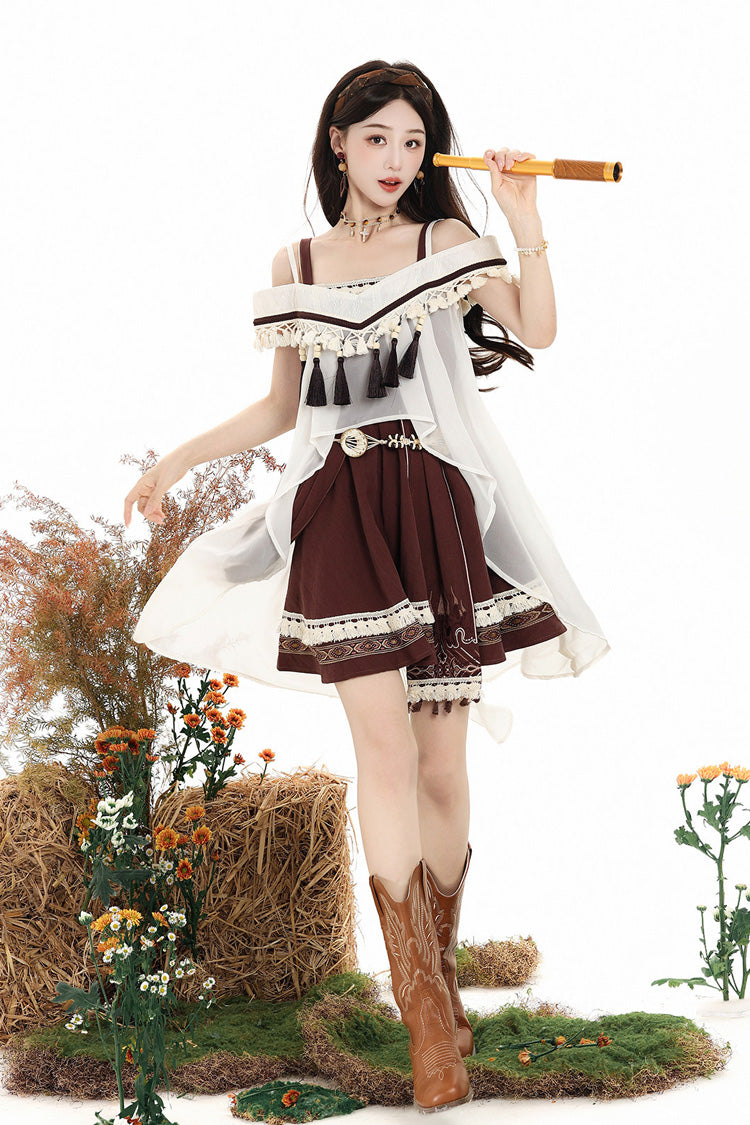 Brown [Dream of the Wilderness] Square Collar Sleeveless Embroidered Sweet Lolita Jsk Dress Set