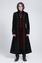 Black/Red Lapel Collar Embroidery Zipper Men's Gothic Handsome Coat