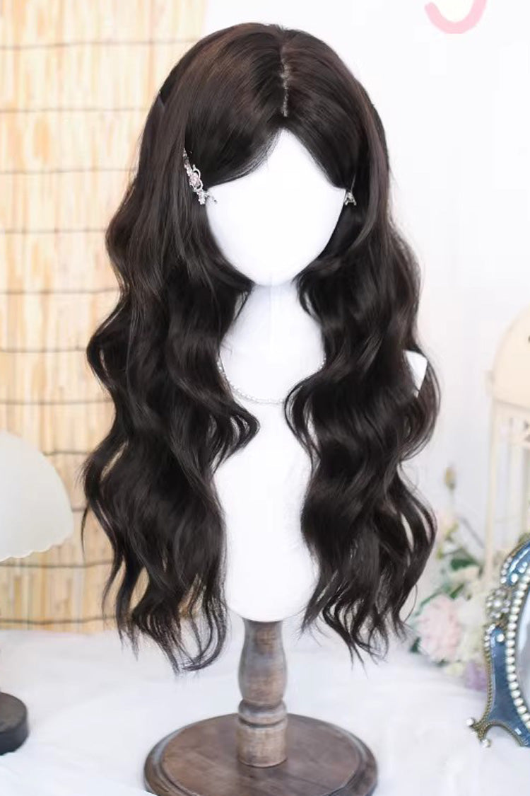 Black Tea Middle-Parted Natural Daily Sweet Japanese Lolita Long Curly Wig