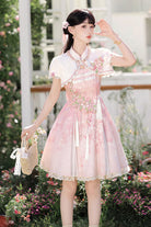 Pink [Whispers on Falling Cherry Blossoms] Printed Embroidered Tassel Sweet Classic Chinese Style Lolita Jsk Dress Set