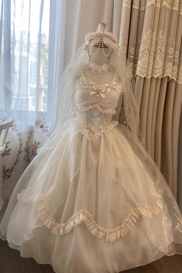 White Ruffle Hanayome Bowknot Lace Sweet Princess Lolita Jsk Dress