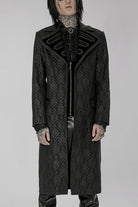Black Punk Woven Print Large Collar Simple Atmospheric Long Men's Coat