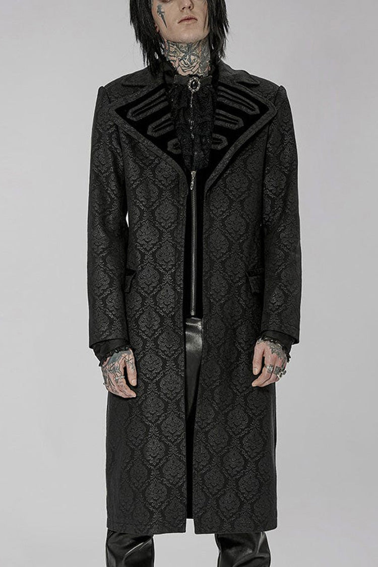 Black Punk Woven Print Large Collar Simple Atmospheric Long Men's Coat