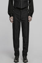 Black High Waisted Striped Print Men's Gothic Suit Pants