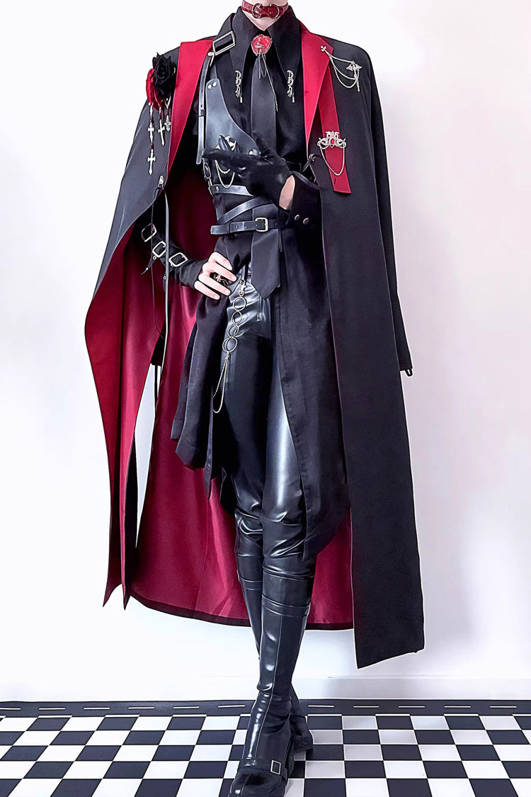 Black/Red [Night Sentinel] Long Sleeves Ouji Gothic Lolita Long Trench Coat