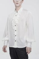 White Puff Sleeved Ruffled Lace Splice Men's Gothic Shirt