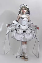 White [Cascade Poem] Sleeveless Multi-Layered Ruffle Hanayome Bowknot Lace Gothic Plus Size Gorgeous Lolita Jsk Short Dress