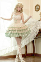 Ivory/Green Glass Dream Multi-layer Ruffle Fish Bone Sweet Lolita Jsk Dress