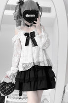 Black Triple-Layered Ruffle Lace Japanese Jirai Kei Skirt