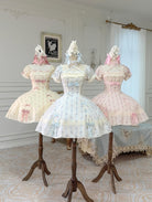 Garden Encounter of Three Springs - Cotton Old School Lolita Floral Print OP, Lace Back Opening