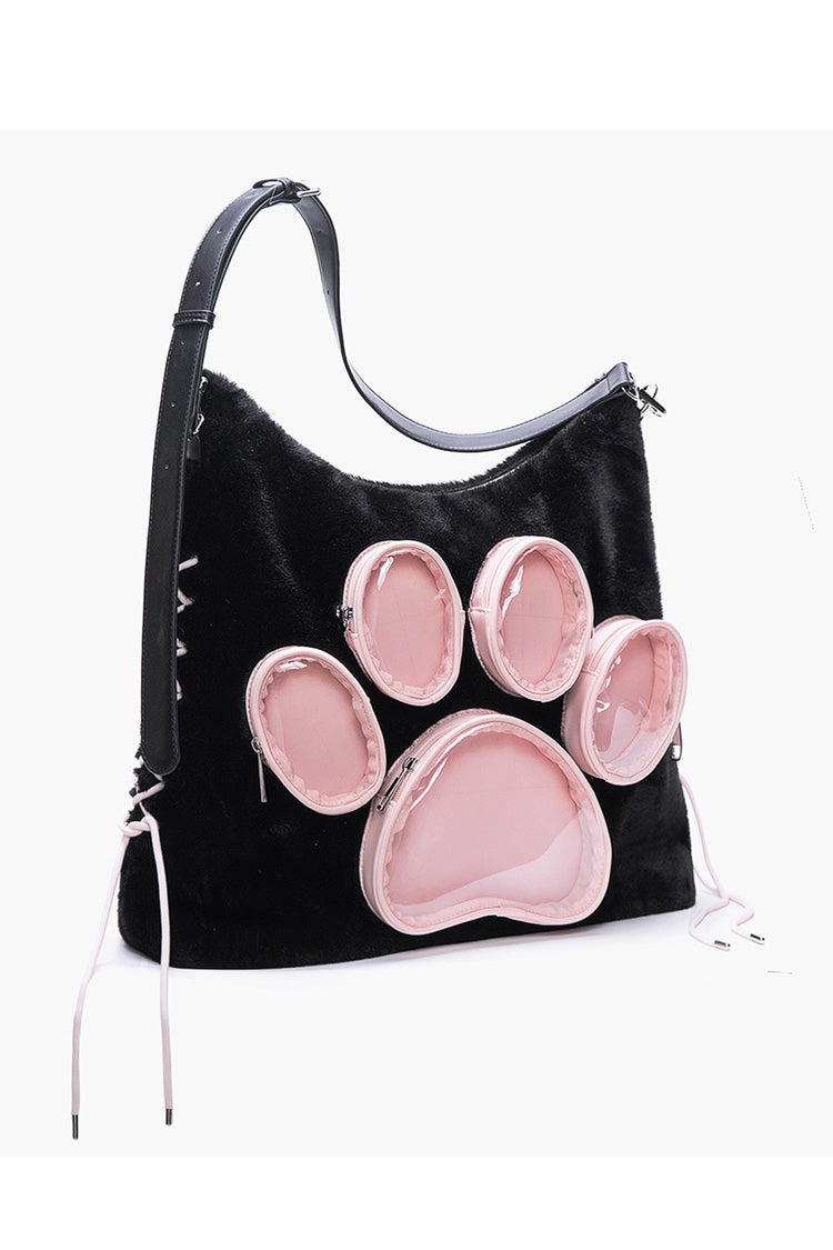 Black/Pink Cute Lace-Up Dog/Cat Paw Sweet Lolita Itabag