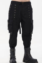 Black Punk Tatting Multi-Pocket Metal Chain Cargo Men's Pants