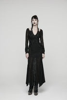 Black Off Shoulder Halterneck Long Trumpet Sleeves Hanayome Lace Lace-Up Women's Punk Dress