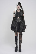 Black Off Shoulder Lace-Up Irregular Chain-Decorated Women's Punk Vest