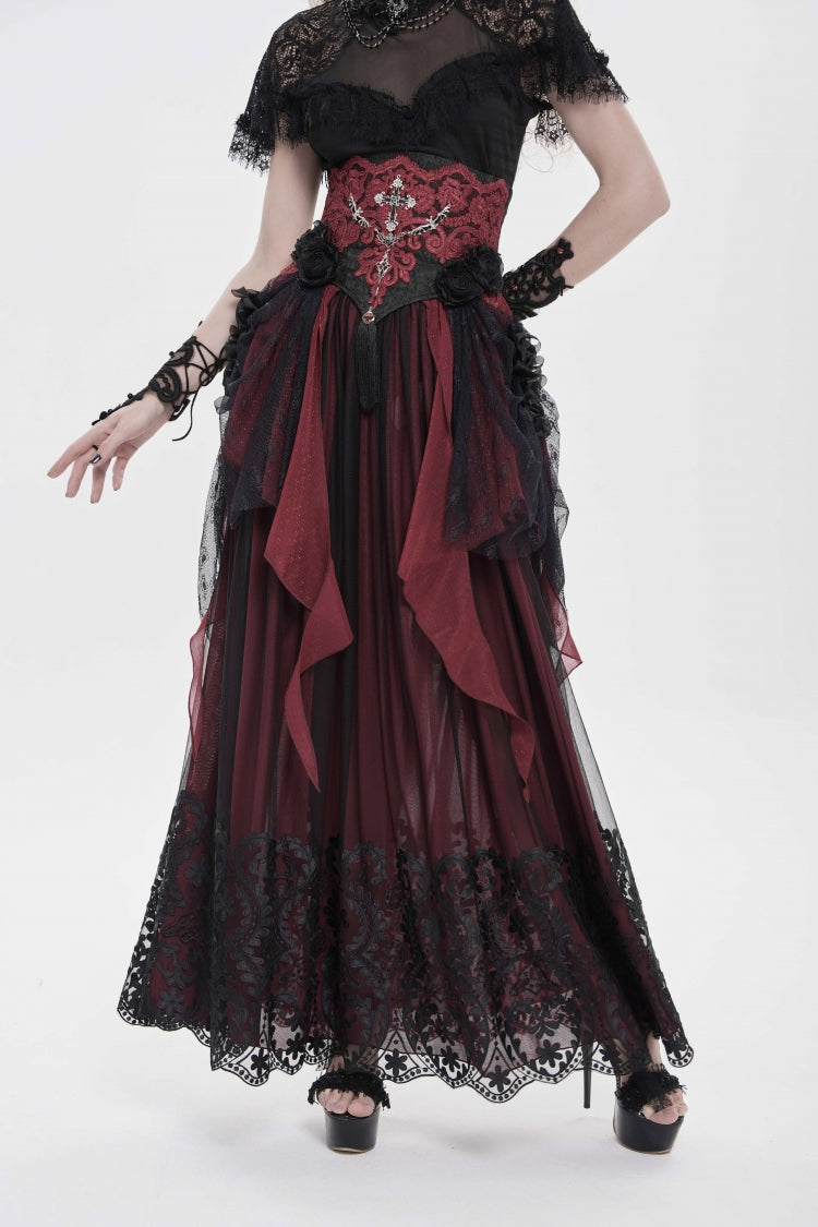 Black/Red Embroidered Lace Women's Gothic Underbust Corset Embroidered Rose Cross Underbust Corset