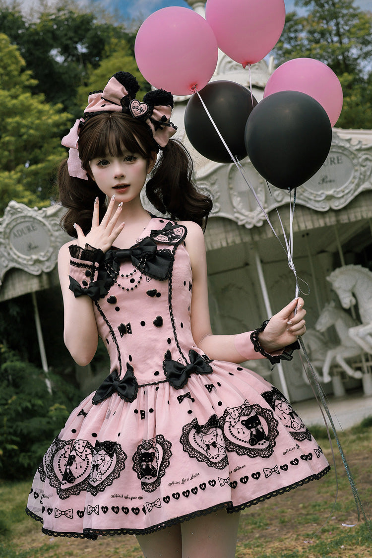 Pink [Sugar Bear] Halterneck Sleeveless Embroidered Bow Sweet Lolita Dress