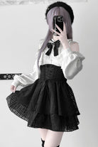 Black [Blackberry Rite] Lace Bowknot Lace-Up Jirai Kei Skirt