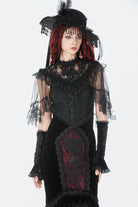Black Sleeveless Ruffled Lace Spliced Mesh Women's Gothic Cape