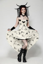 Black/White Butterfly Embroidered Lace-Up Women's Gothic High/Low Honeymoon Dress