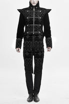 Black High Collar Chinese Palace Floral Pattern Velvet Long Mens Gothic Coat