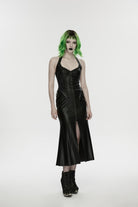 Black Halterneck Sleeveless Lace-Up Slim Buckled Women's Punk Dress