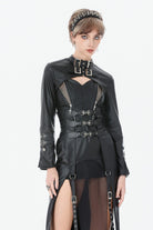 Black PU Leather Long Sleeves Buckled Strap Zippered Women's Punk Shrug