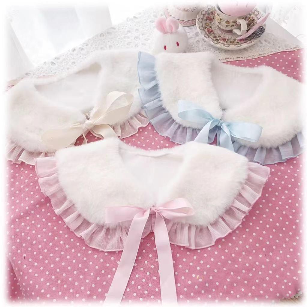 Winter Lolita False Collar Plush Bow Collar Scarf