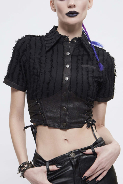 Black Tattered Short Sleeves Womens Punk Blouse