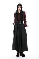 Wine Red Turn-down Collar Ruffled Long Sleeves Women's Gothic Blouse
