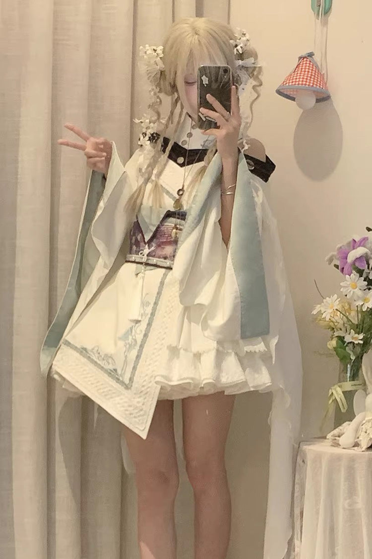 White [Dragon’s Breath Valley] Long Sleeves Ruffled Embroidered Asymmetric Chinese Style Gothic Lolita Dress