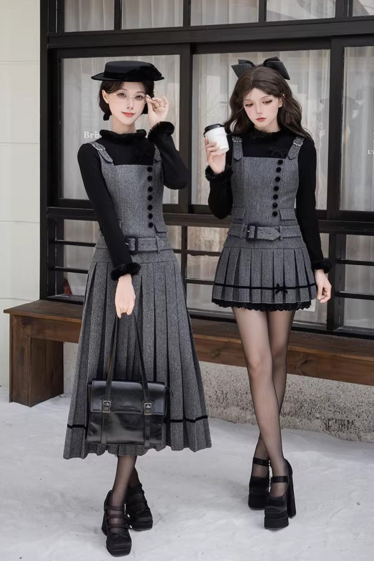 Grey [Letters & Poems · Grace] Ruffled Daily Elegant Classic Lolita Jsk Dress 2 Versions