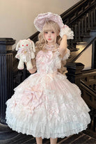 Pink [Sakura Dream Romance] Sleeveless Multi-Layered Ruffled Hanayome Bow Lace Sweet Princess Lolita Jsk Dress