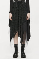 Black Butterfly Metal Buckle Irregular Hem Ripped Women's Punk Skirt
