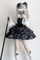 Black Rose Print Two-layer Bowknot Gothic Lolita Jsk Dress