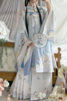 Multi-Color Stand Collar Print Embroidery Sweet Hanfu Dress