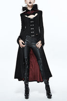 Black And Red Floral High Collar Embroidered Womens Gothic Coat