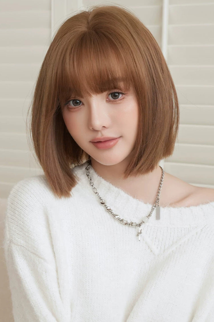 Roasted Brown Japanese Style Full Air Bangs Straight Sweet Lolita Short Wig