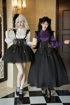 Black [Night of Thorns] Sleeveless Embroidery Lace-Up Gothic Lolita Strap Breast Support Dress 2 Versions