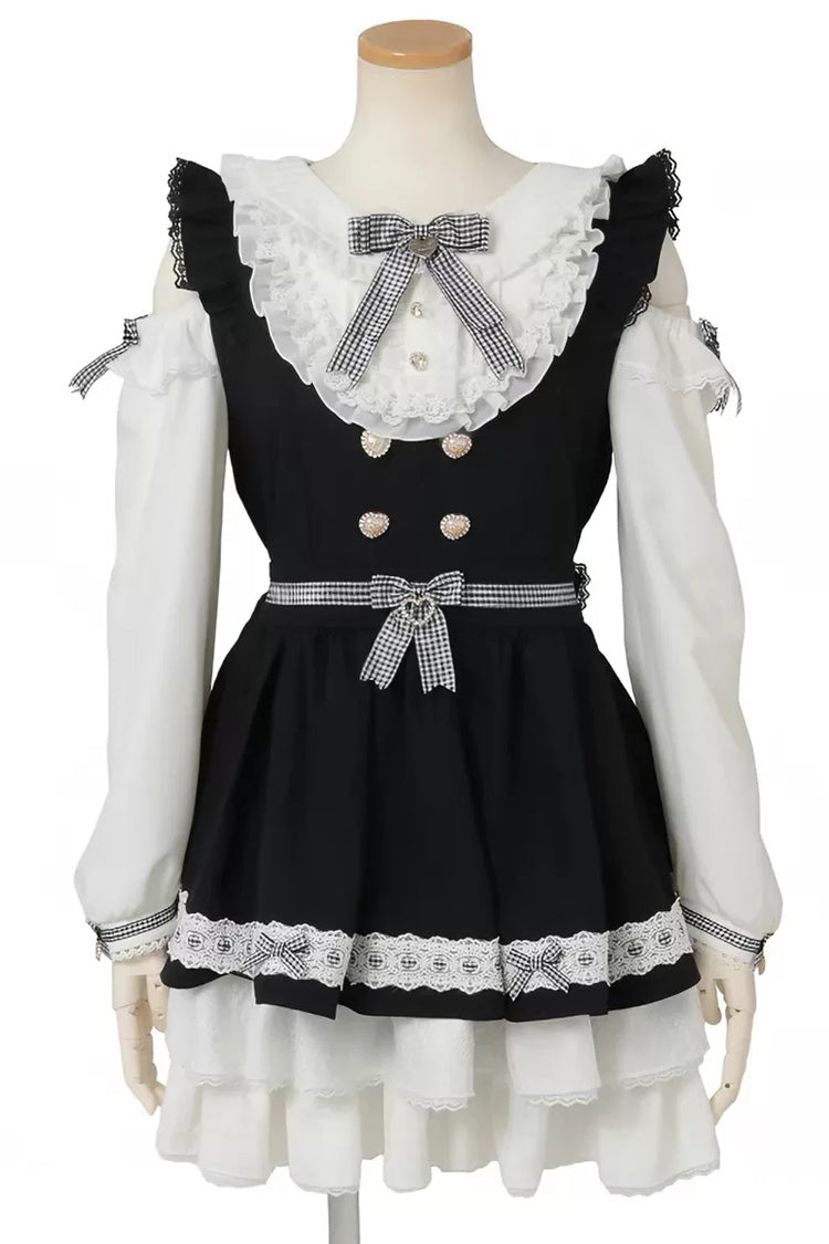 Sweet Off Shoulder Long Sleeves Ruffled Bow Lace Jirai Kei Japanese Dress Shorts Set